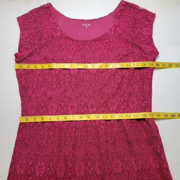 Garnet Hill Raspberry Pink Lace Dress Cap Sleeves Sheath Midi - Picture 12 of 14